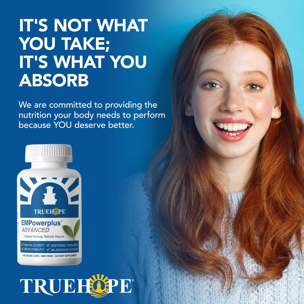 Truehope EMPowerplus capsules arranged to illustrate balance and absorption