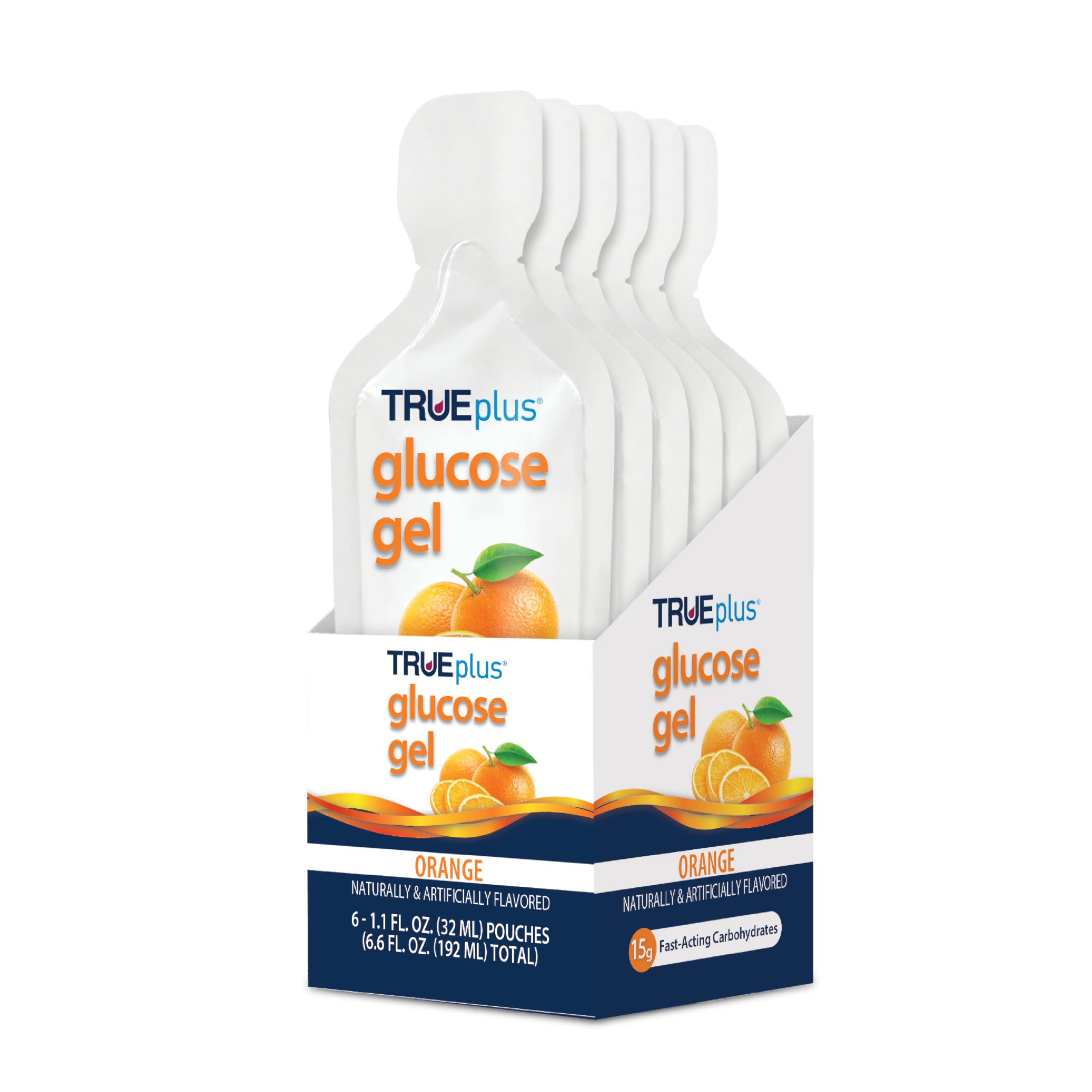 TRUEplus glucose gel orange pouch ready for quick energy on the go.