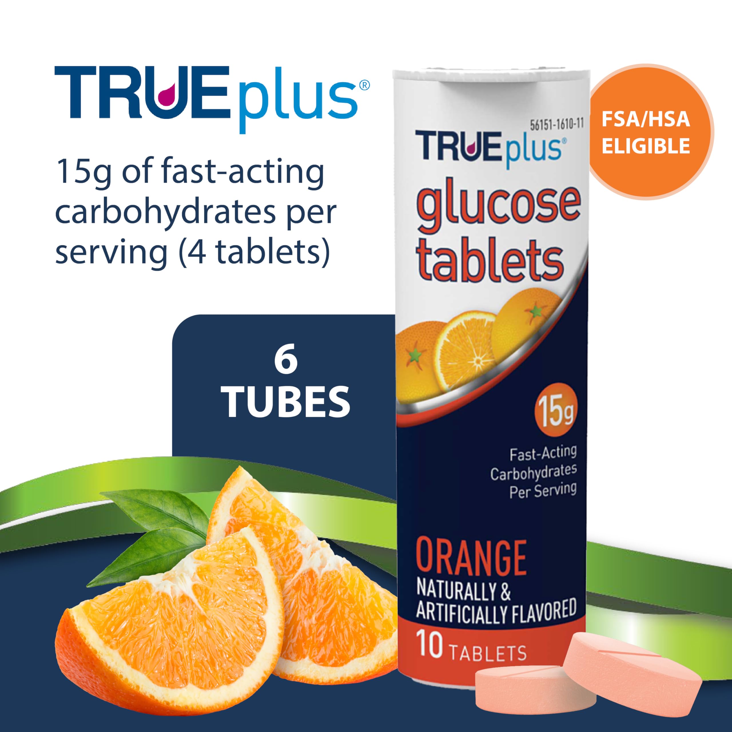 Six-tube pack of TRUEplus Glucose Orange for convenient travel.