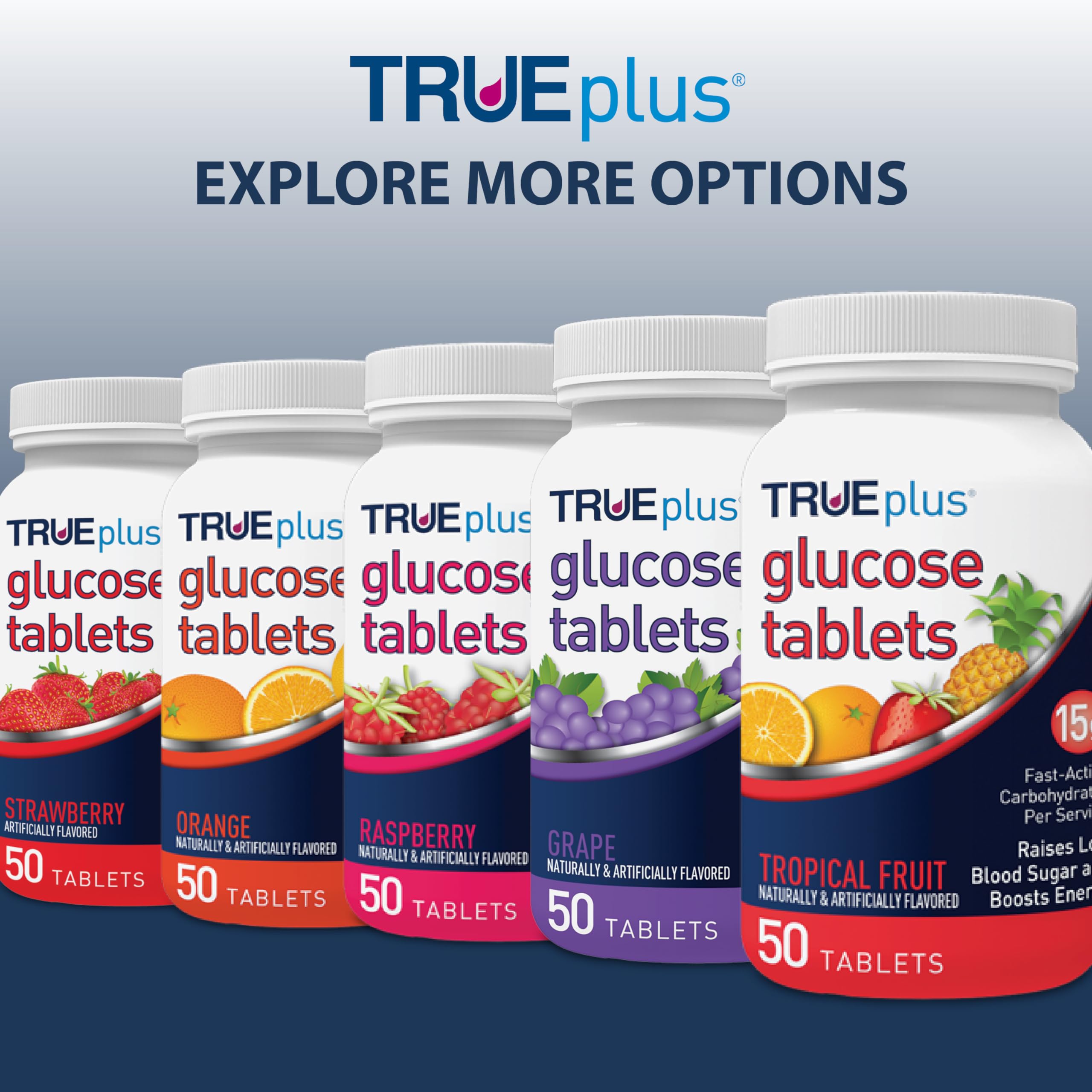 TRUEplus glucose tablets close-up showing individual tablets for quick use