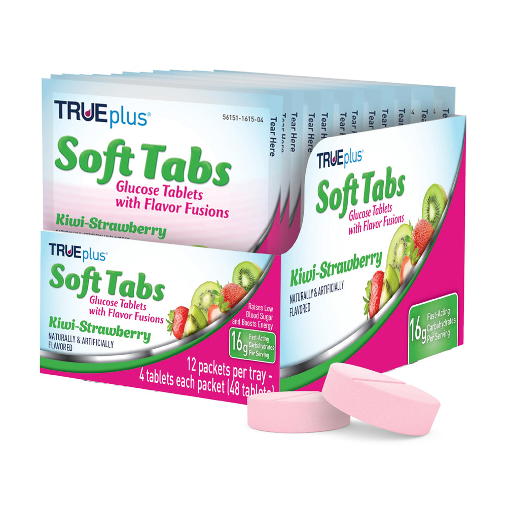 TRUEplus Soft Tabs Glucose Tablets kiwi-strawberry flavor blister pack for quick energy