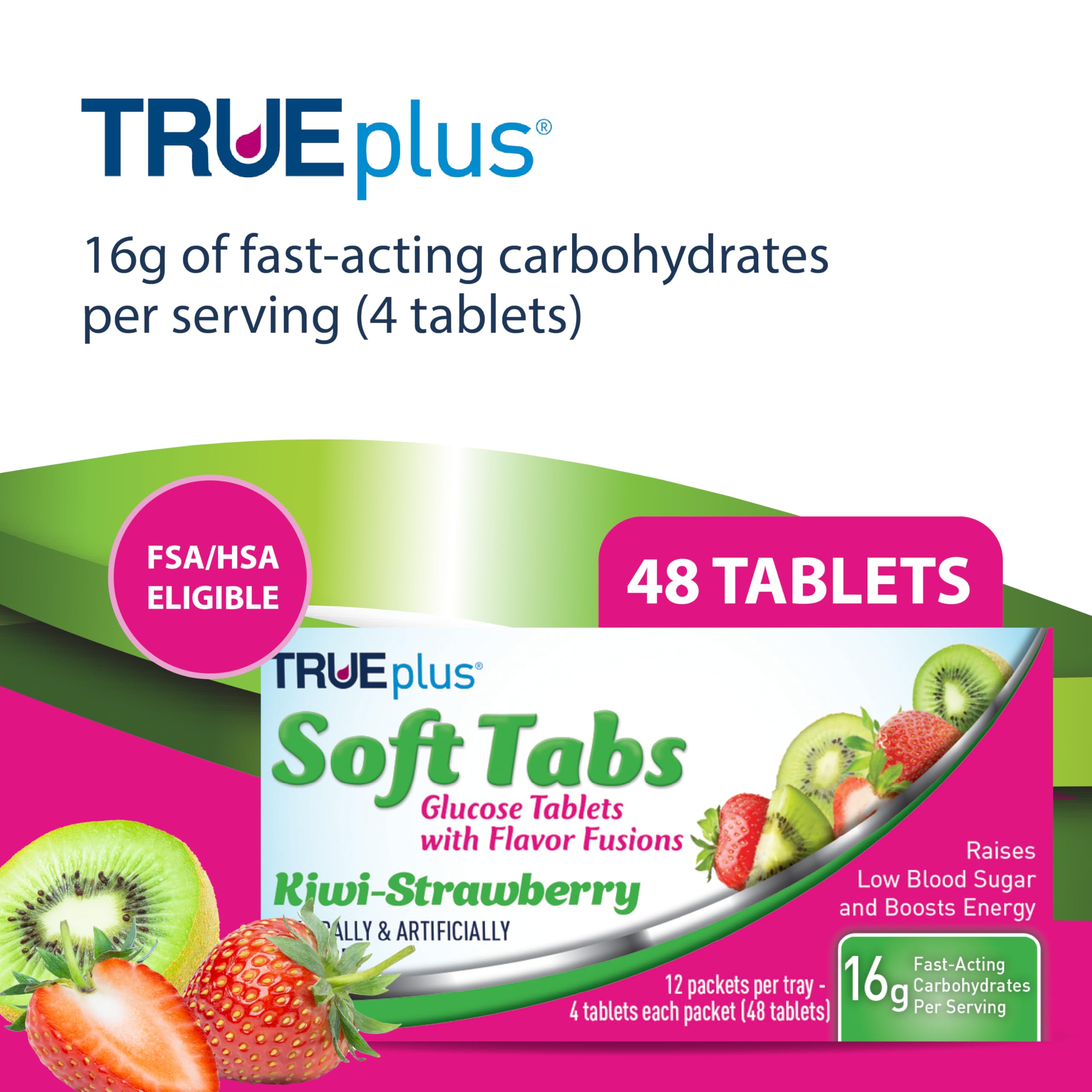 TRUEplus Soft Tabs Glucose Tablets travel pack ready to fit in bags for on-the-go use
