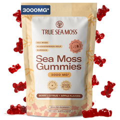 TrueSeaMoss Gummies 3000mg bottle front highlights concentrated sea moss formula for daily health