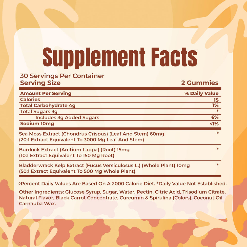 TrueSeaMoss Gummies bottle close-up emphasizes fruity flavor and easy daily intake for health