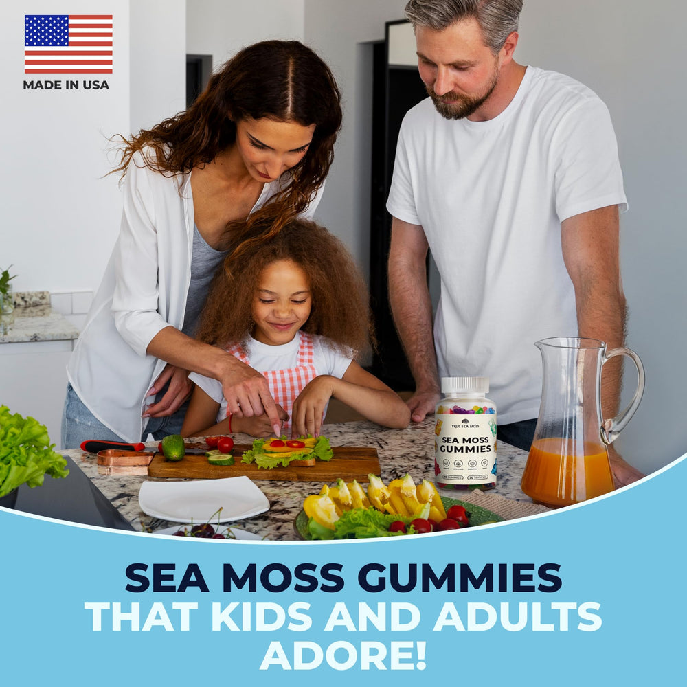 TrueSeaMoss nutrition panel highlights 1,200 mg per 2 gummies.