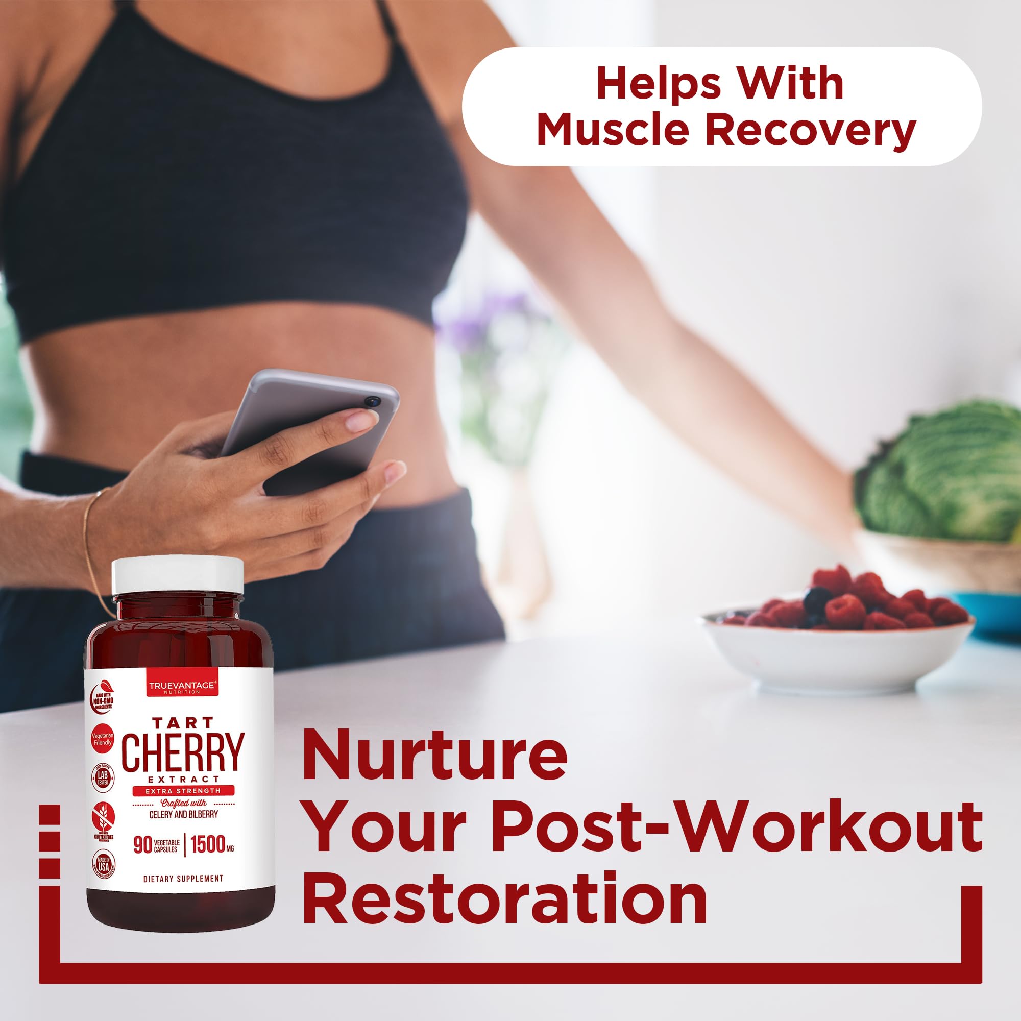 Truevantage Nutrition USA-made facility insignia with bottle on clean background