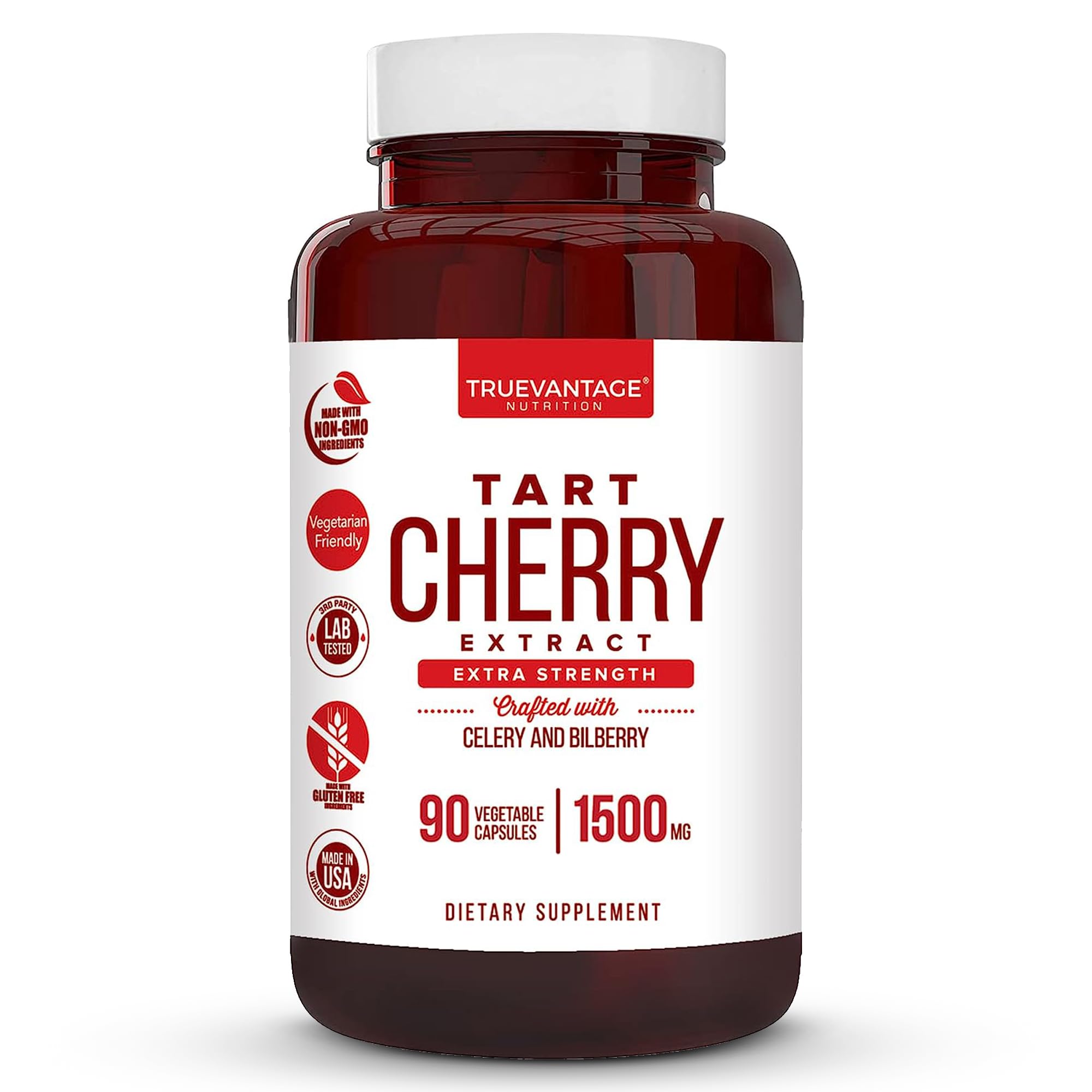 Truevantage Nutrition tart cherry extract capsules close-up promoting joint comfort