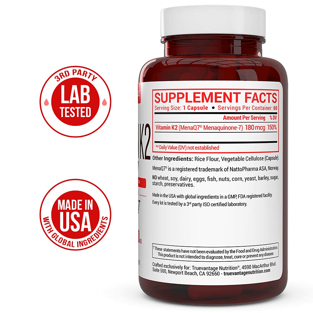 Stacked Vitamin K2 MK-7 capsules from Truevantage for daily use