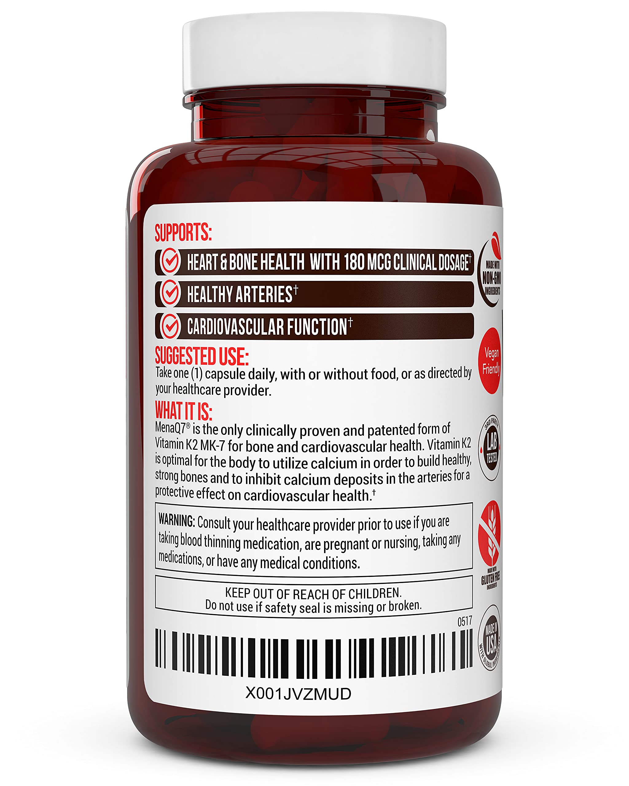 USA-made mark on Truevantage Vitamin K2 MK-7 bottle for GMP production
