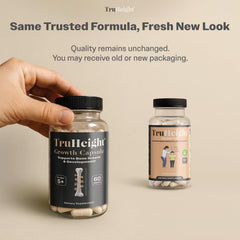 TruHeight Growth Capsules with Ashwagandha highlight herbal blend.