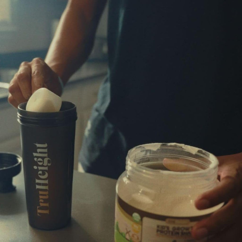 TruHeight shake being prepared with milk for a smooth texture