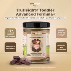TruHeight Toddler Advanced Formula+ chocolate bottle pour showing easy mixing for quick meals