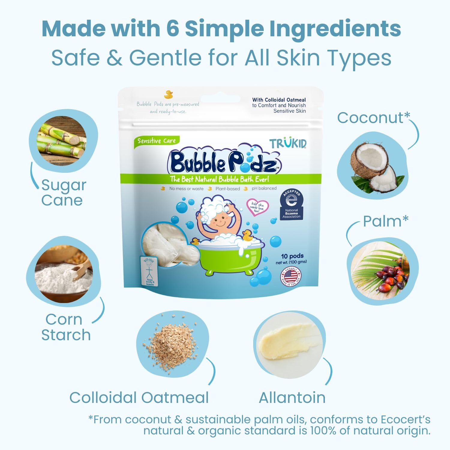 TruKid Bubble Podz tear-free formula keeps bath time calm.