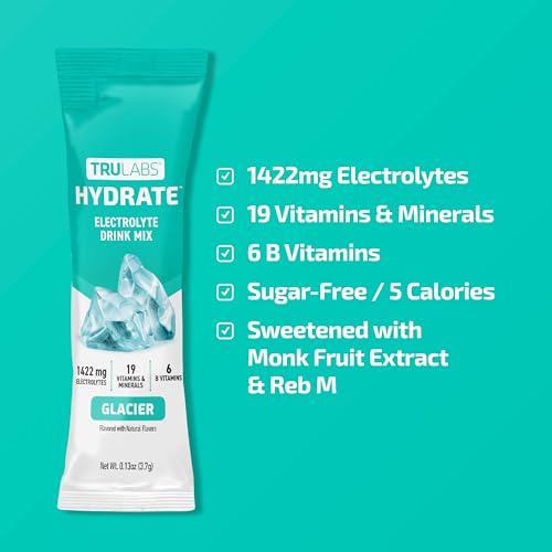 TRULABS Hydrate Glacier packets in a bag, travel-ready hydration on the move.