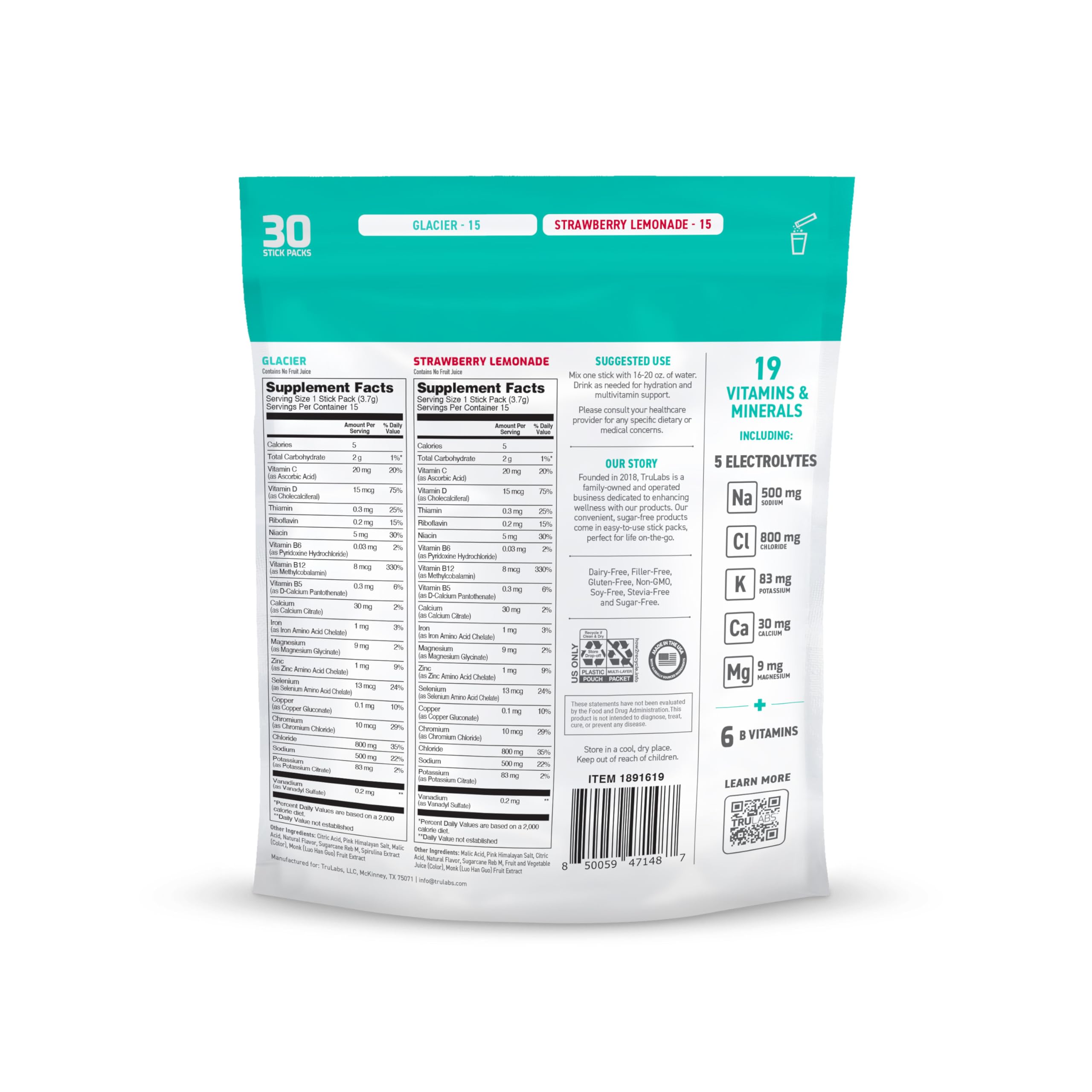 TRULABS Hydrate Multivitamin Strawberry Lemonade pack for flavorful, vitamin-rich hydration