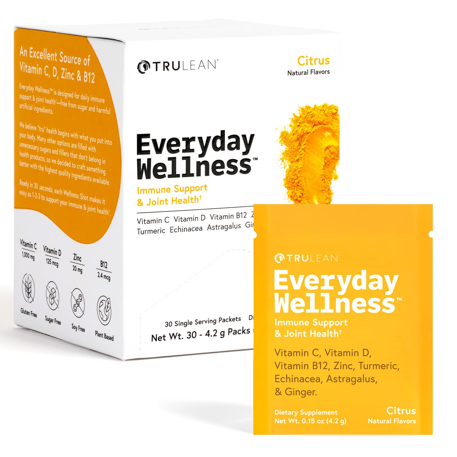 TRULEAN Everyday Wellness Shot dissolving turmeric-ginger powder in water for a refreshing boost