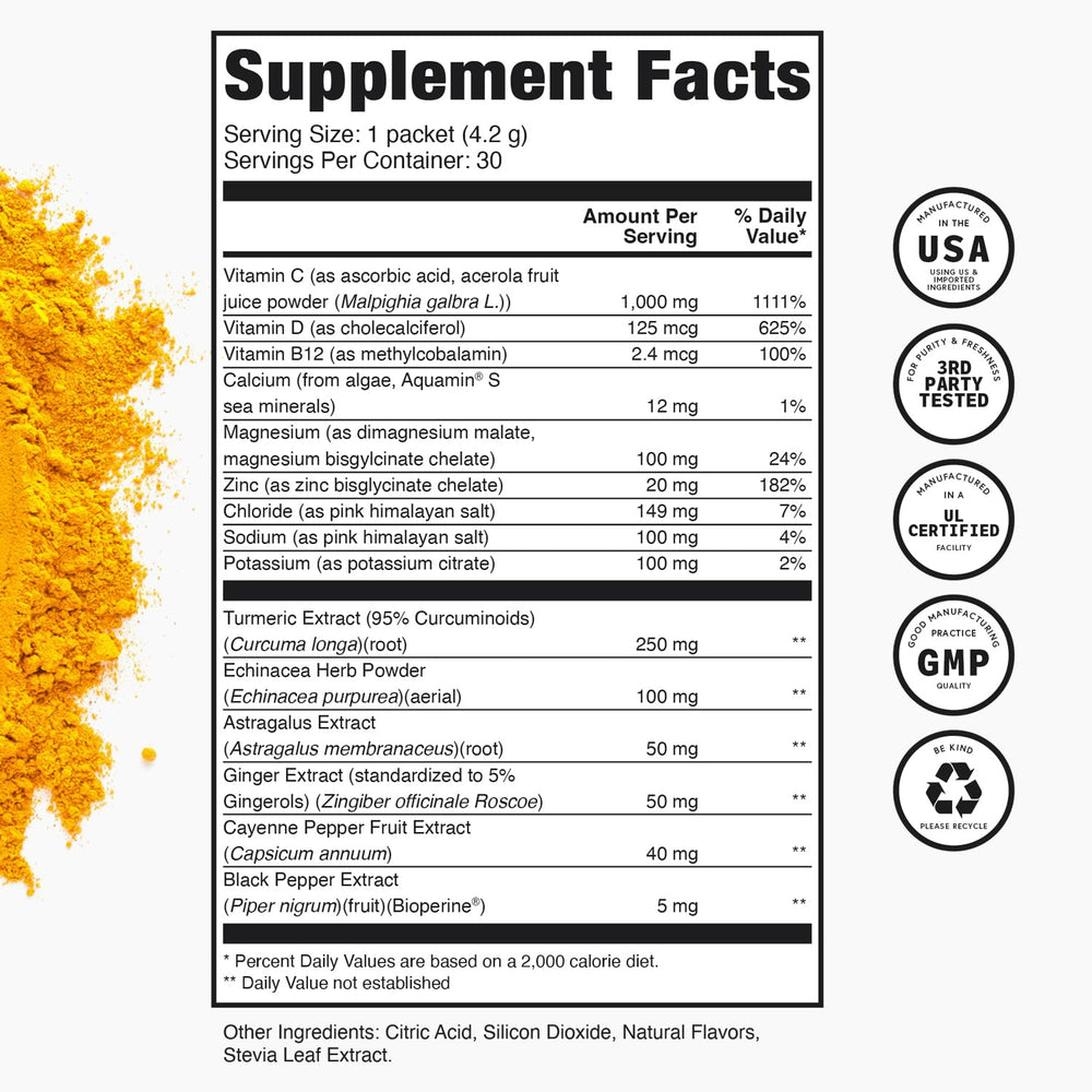 TRULEAN Everyday Wellness Shot vitamin C 1000mg citrus packets ready to mix for immune support