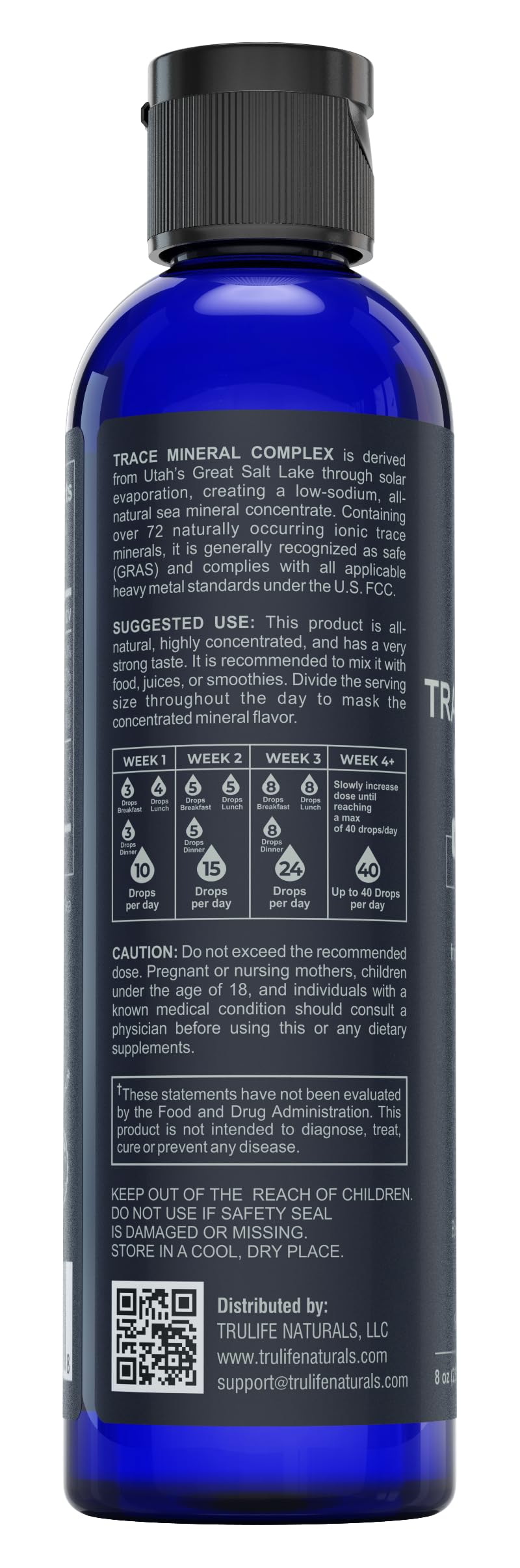 TRULIFE NATURALS Trace Mineral Complex label closeup highlighting minerals like magnesium