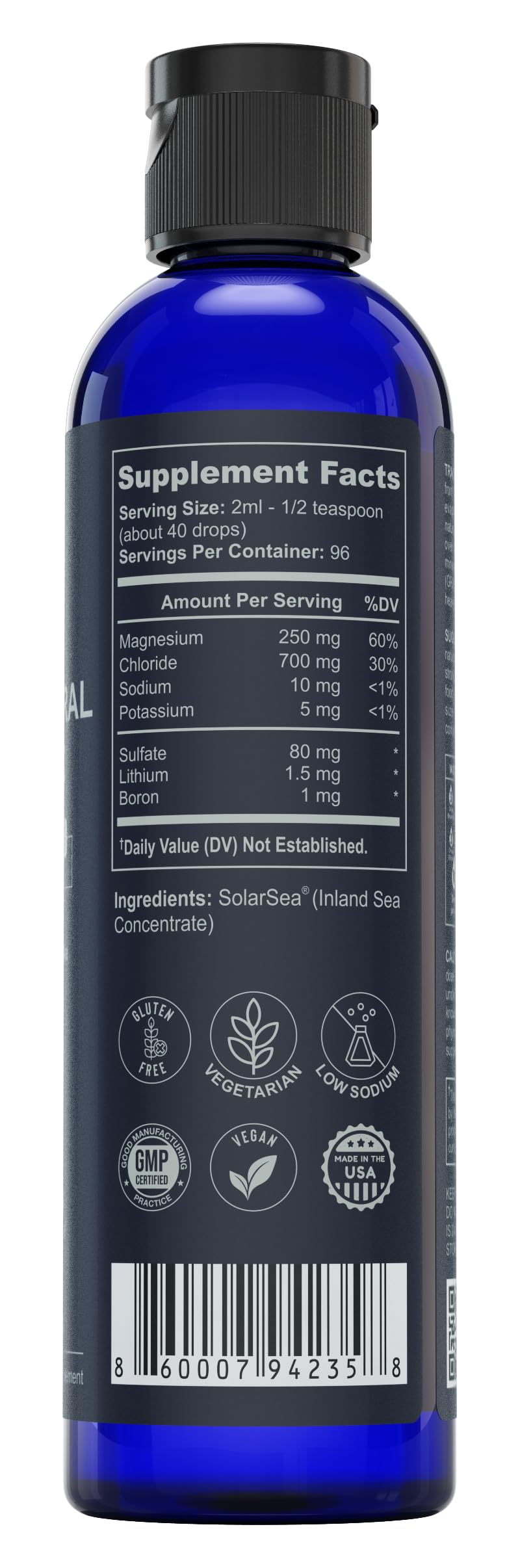 TRULIFE NATURALS Trace Mineral Complex bottle with measurement marks for 2 mL servings