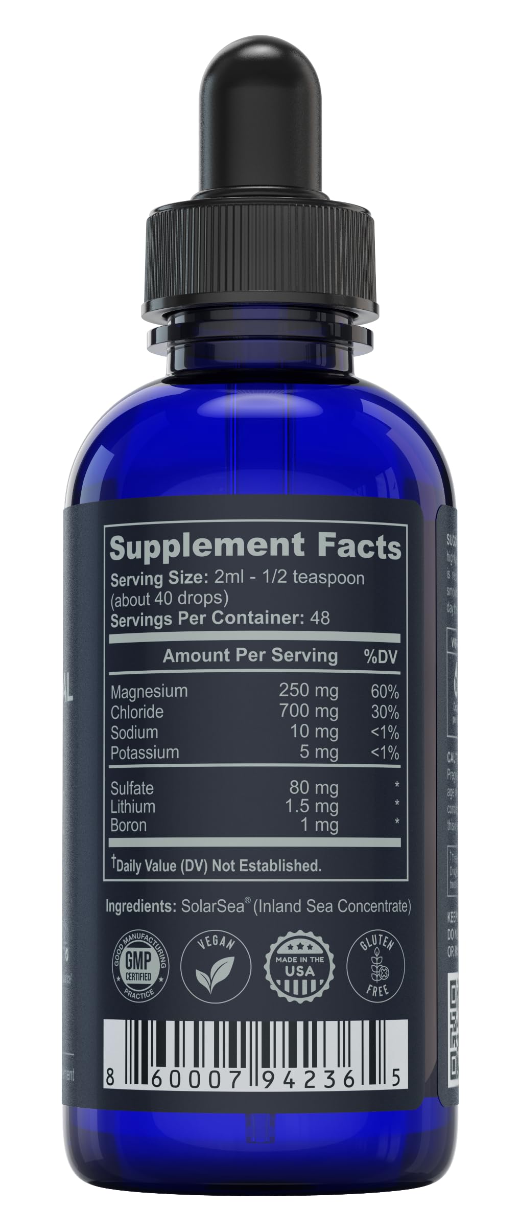 TRULIFE NATURALS Trace Mineral Complex bottle label showing magnesium content and hydration support.