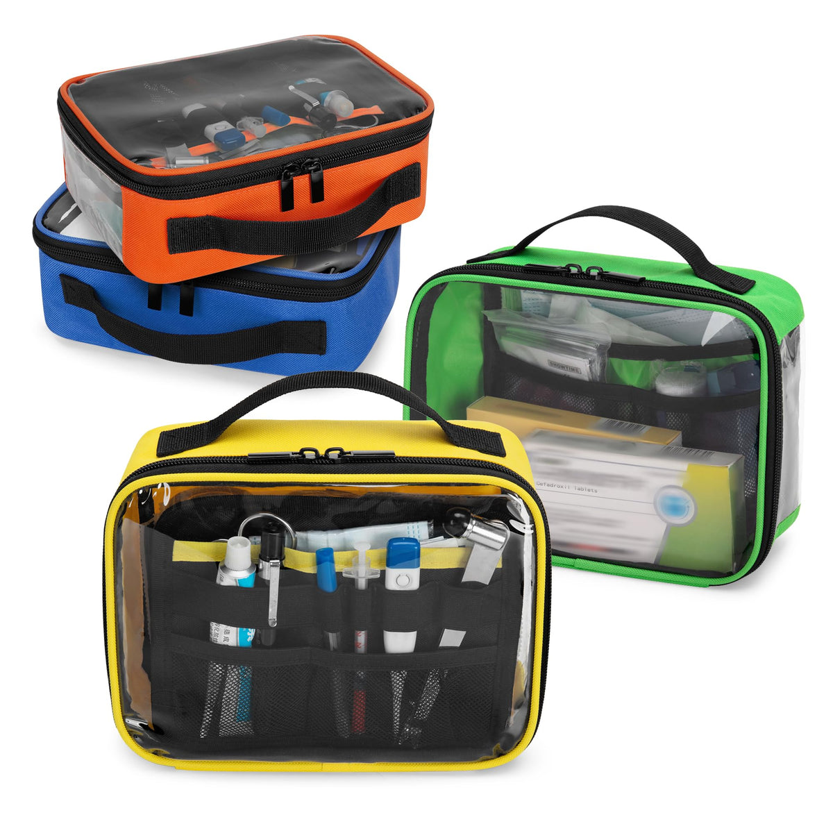 Trunab first aid bag blue interior with elastic pockets and mesh pockets for quick access.