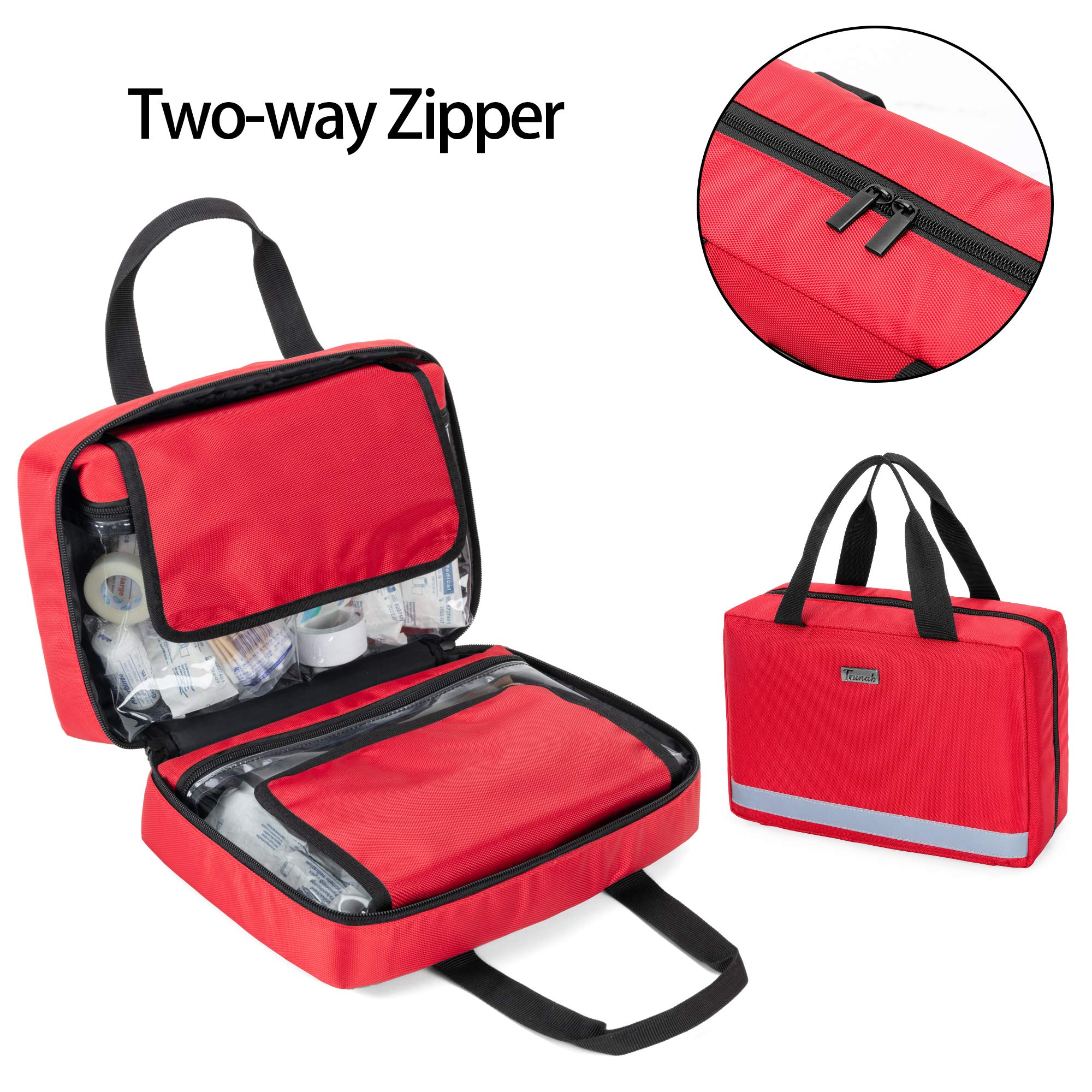 Trunab first-aid bag reflective strip aids quick location in the dark.