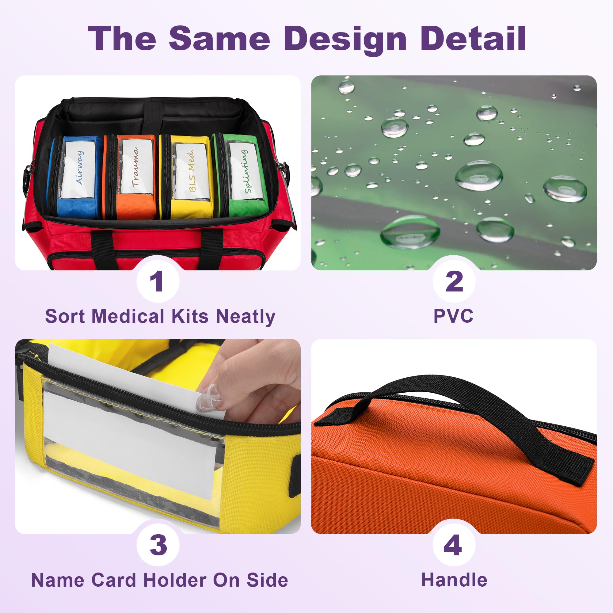 Trunab first aid bag transparent PVC windows for clear visibility of contents.