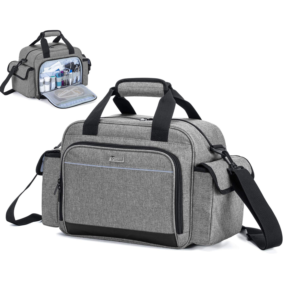 Trunab nurse bag front pocket organization for quick access to medical items.