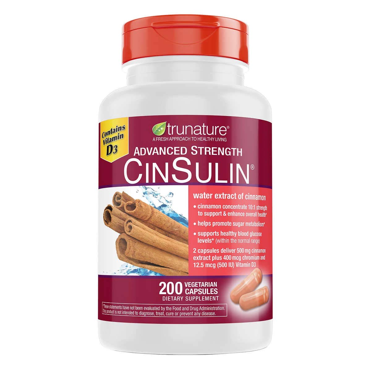 TruNature CinSulin 500 mg bottle front view for daily use