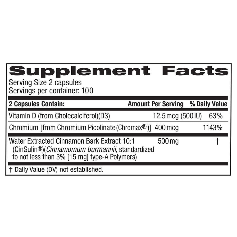 TruNature CinSulin 500 mg bottle label highlighting ingredients for daily wellness