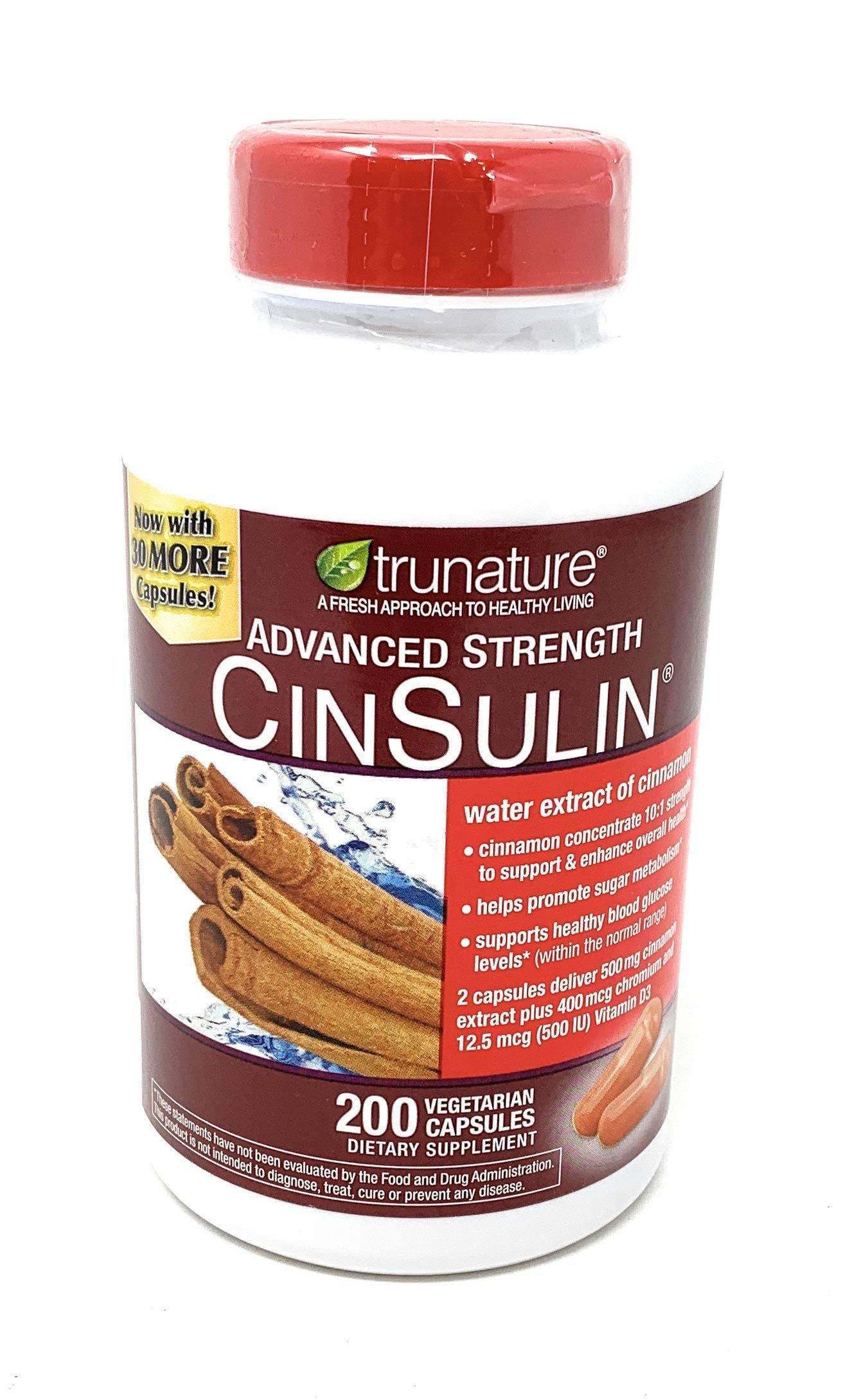 TruNature CinSulin capsules close-up showing plant-based formula for everyday support