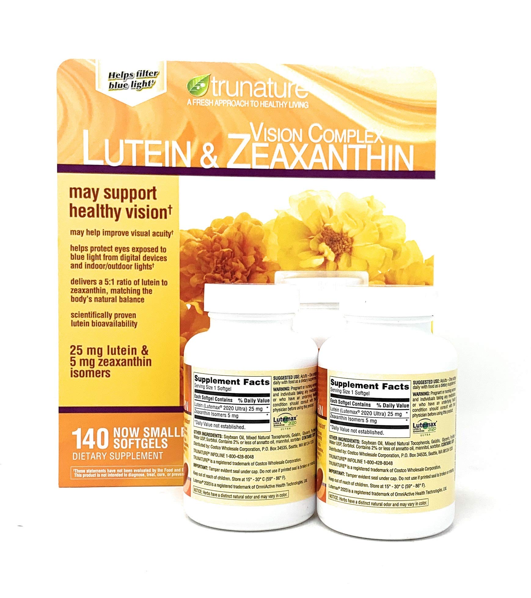 TruNature Vision Complex bottle back with ingredient details and dosage guidance.