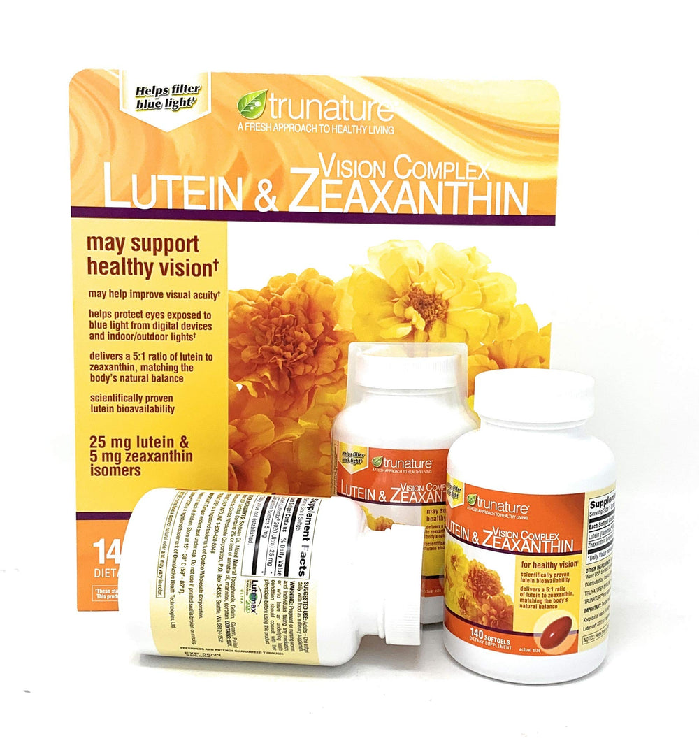 TruNature Vision Complex label close-up emphasizing lutein and zeaxanthin values.