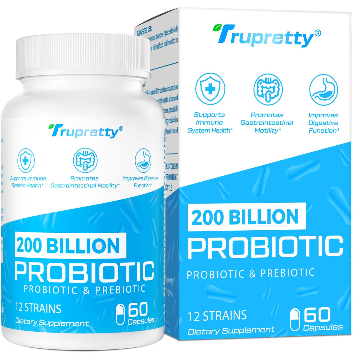 Trupretty Probiotics bottle pour for easy daily intake and digestive balance.