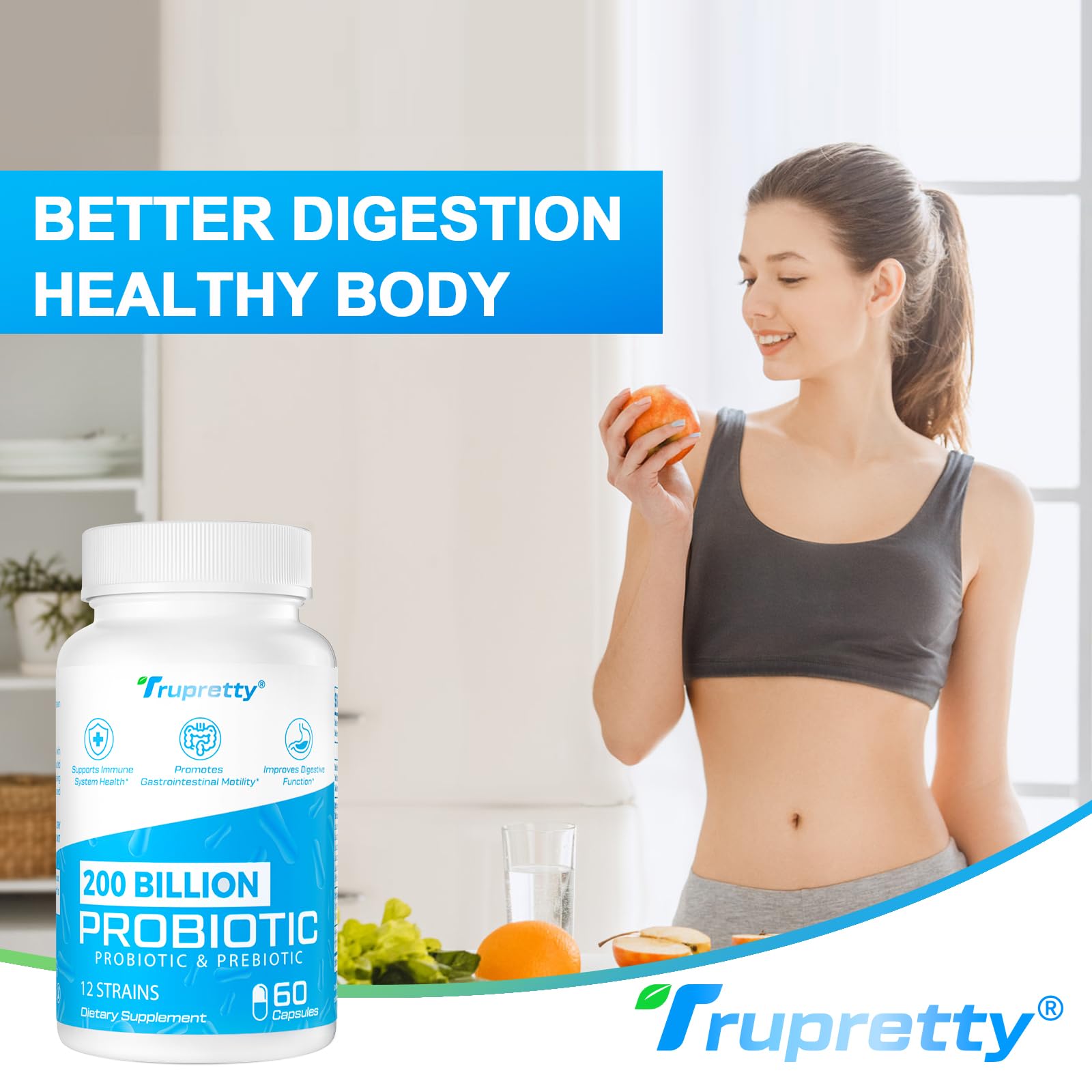 Grocery shelf display of Trupretty Probiotics highlights product visibility.