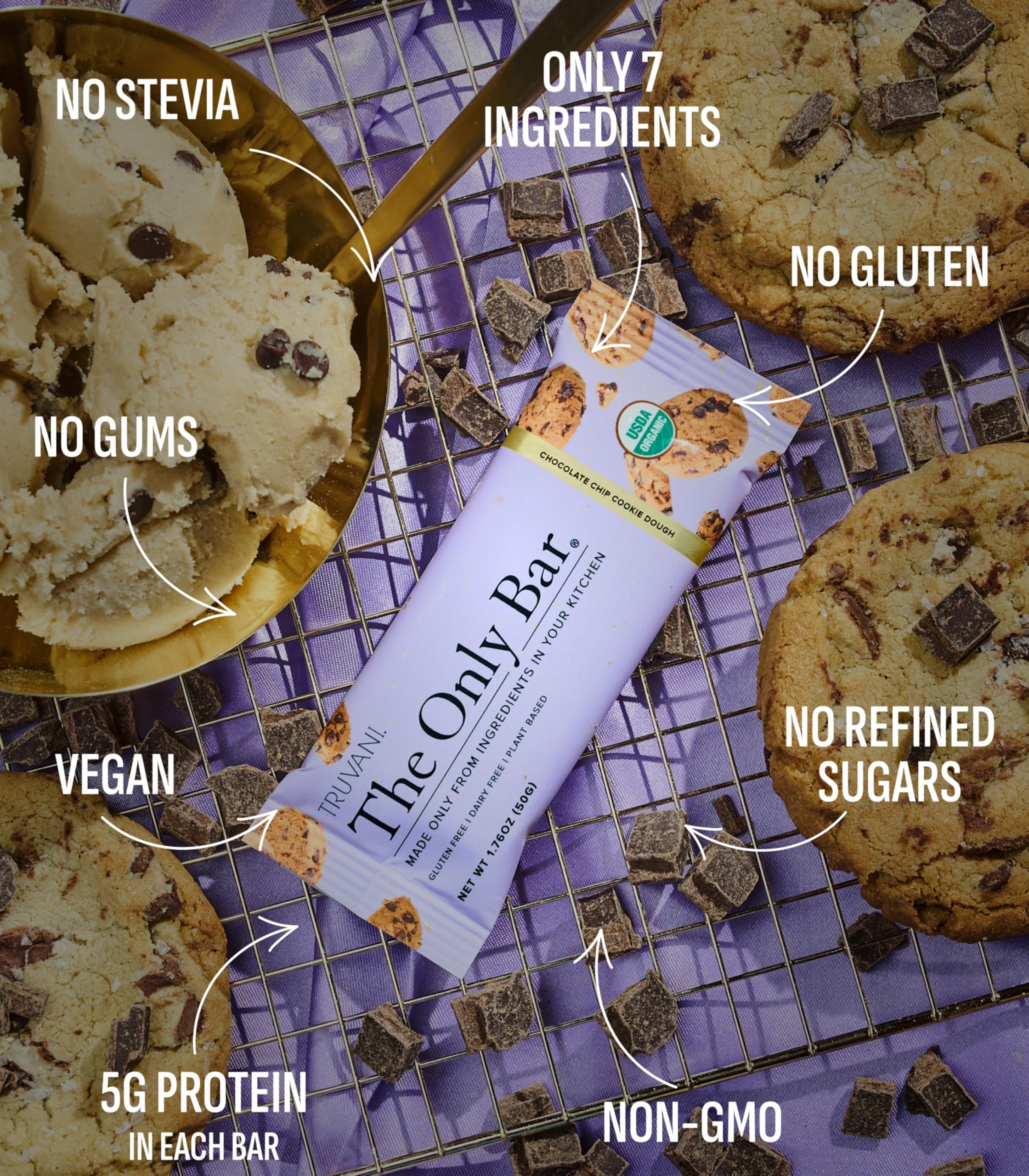 Truvani bar closeup ingredients showing almonds and dates
