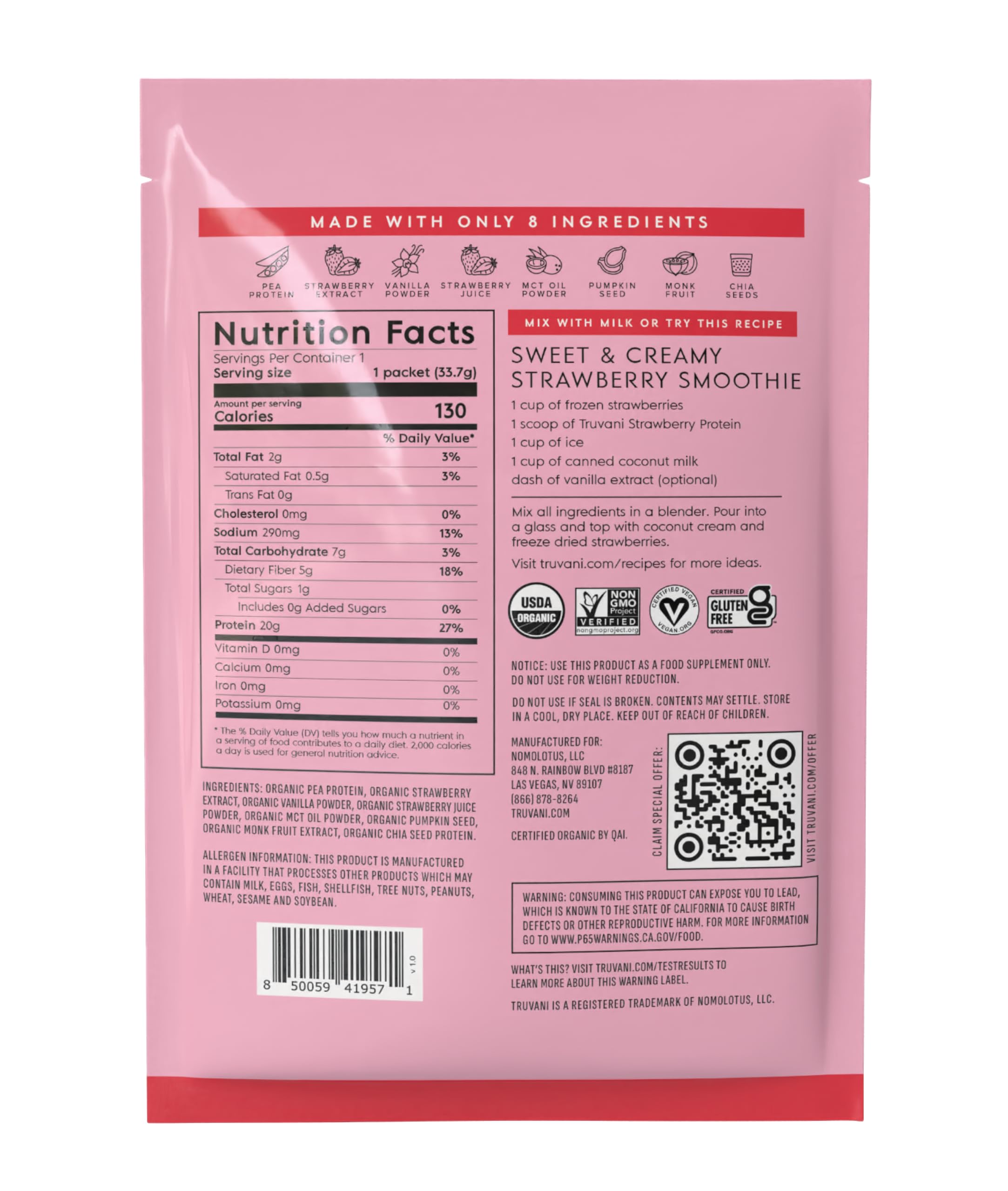 Truvani certified organic seal on bottle reinforces quality and transparency.
