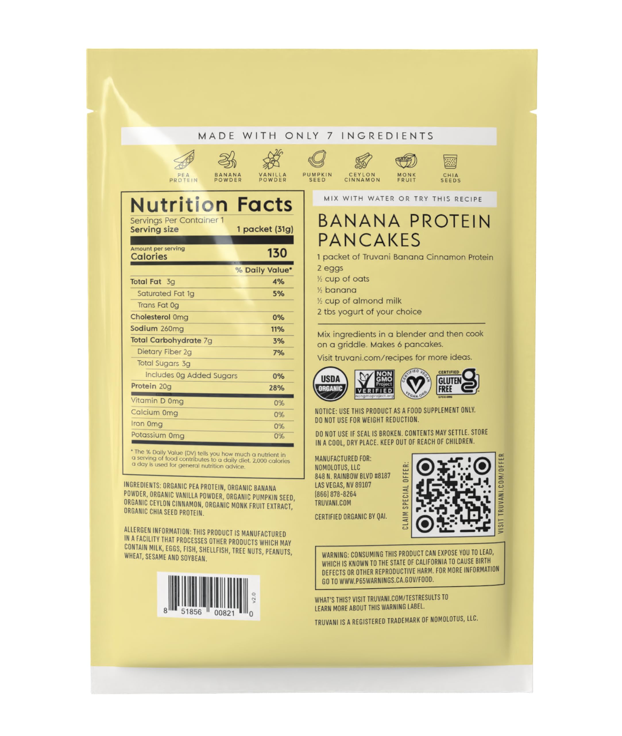 Truvani clean label packaging emphasizes organic vegan ingredients.