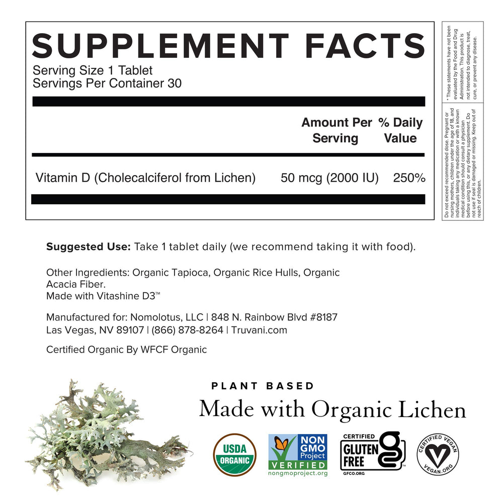 Truvani Vitamin D3 packaging emphasizing purity and non-GMO ingredients.
