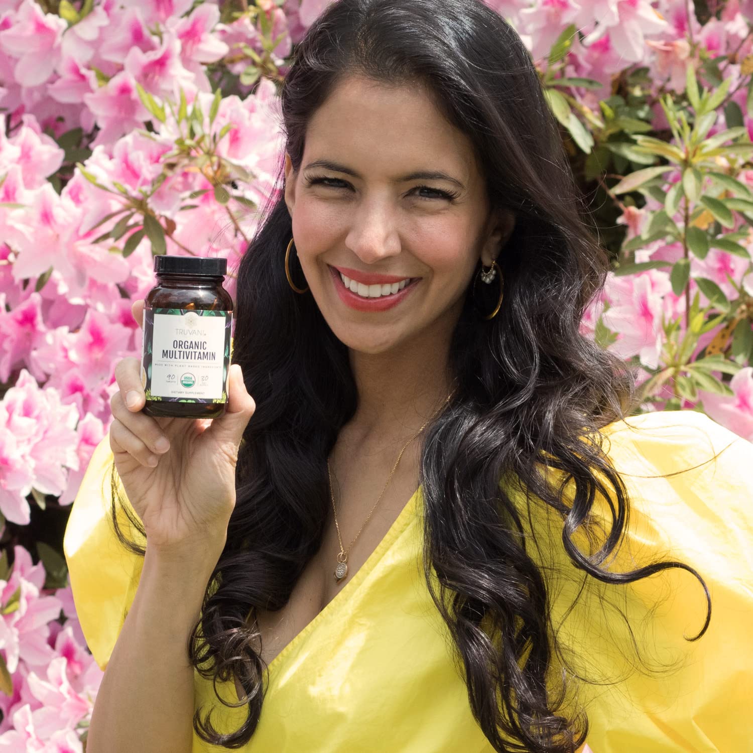 Close-up of Truvani tablets highlighting iron and biotin for energy support.