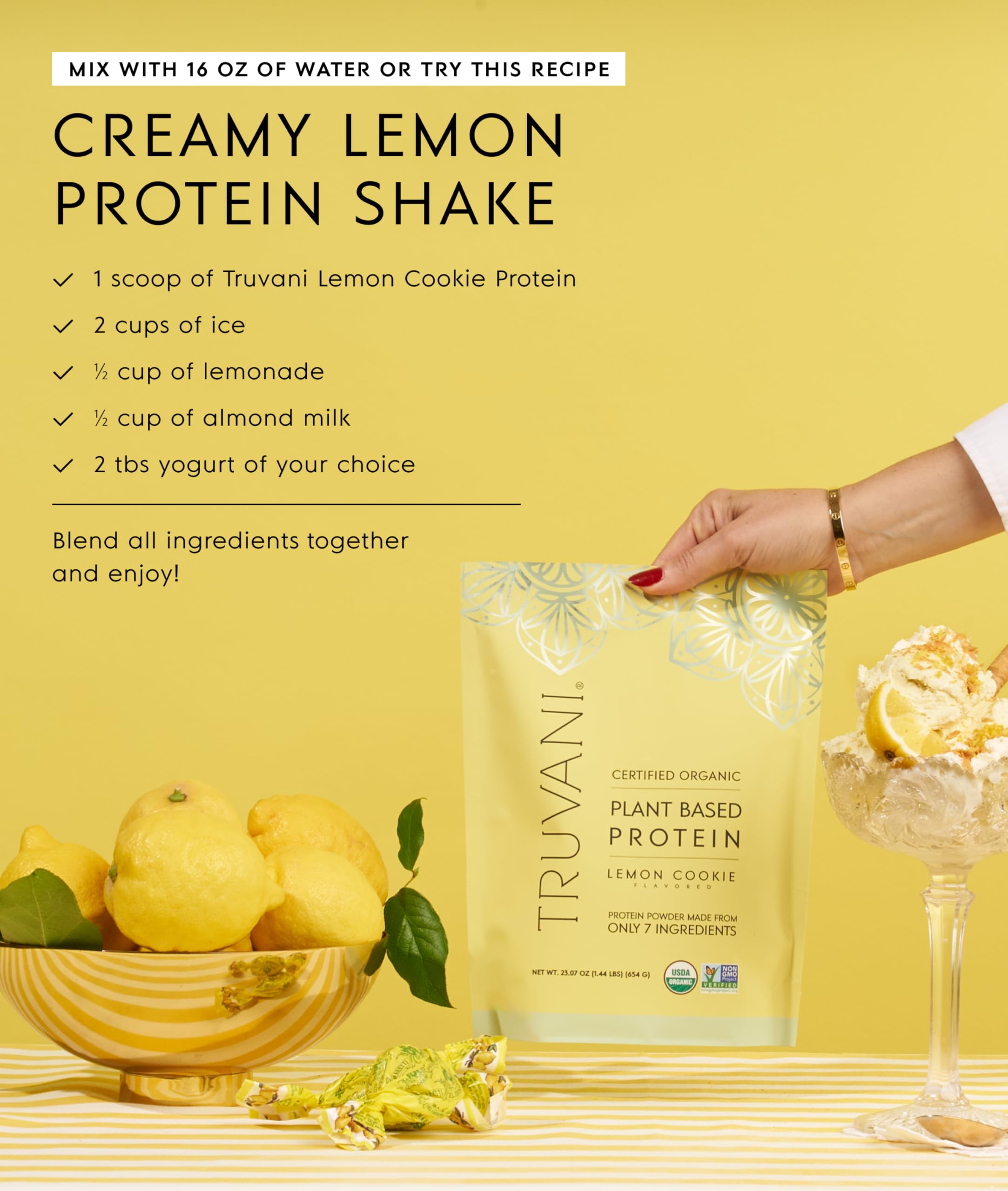 Truvani Lemon Cookie label close-up signals keto-friendly, dairy-free nutrition