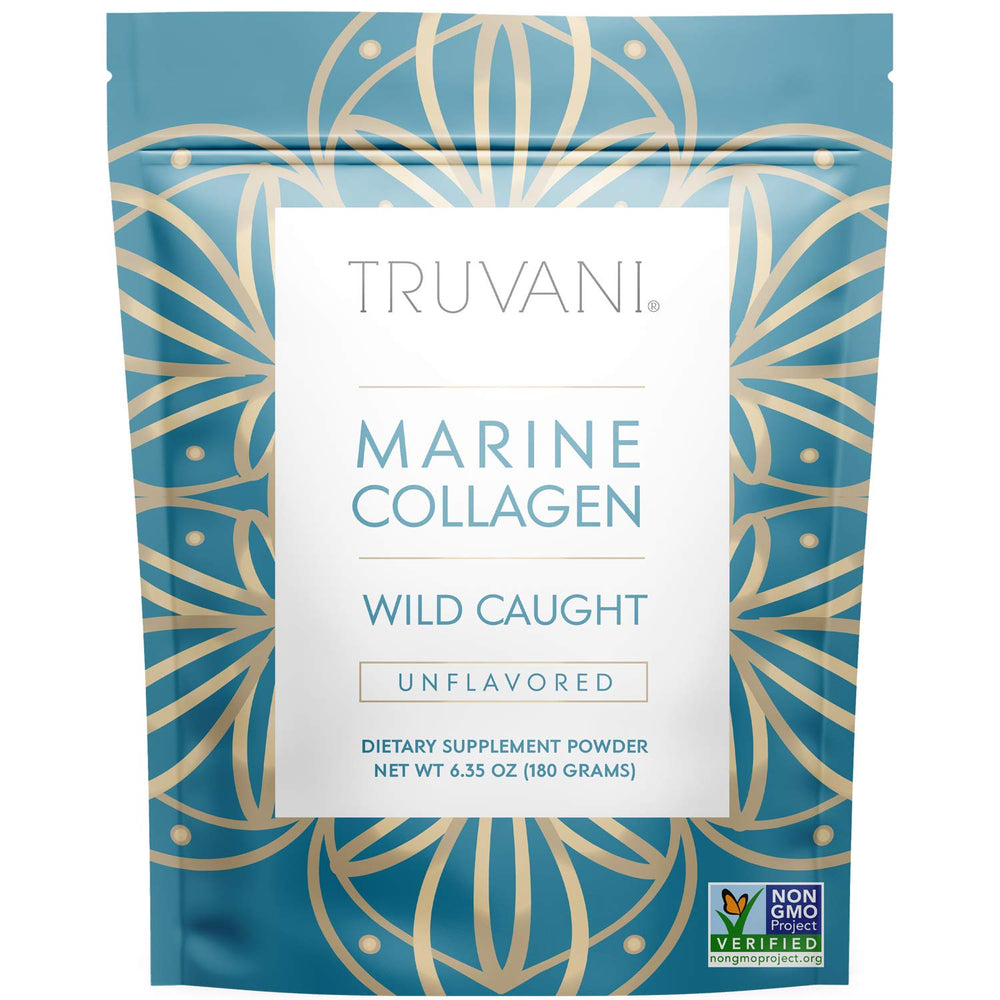 Truvani marine collagen bottle with scoop for daily use in smoothies or coffee