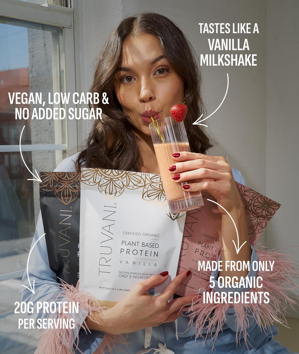 USDA organic and non-GMO certification badges validate quality