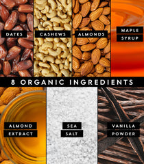 Truvani Organic Chocolate Almond Dates bar close-up showing protein bite