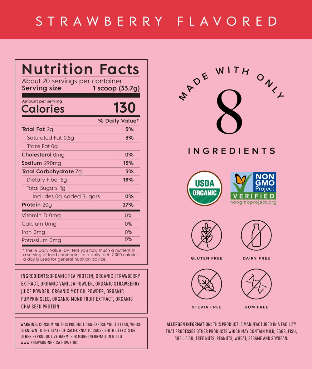 Truvani organic ingredients pea pumpkin seed chia blend in label