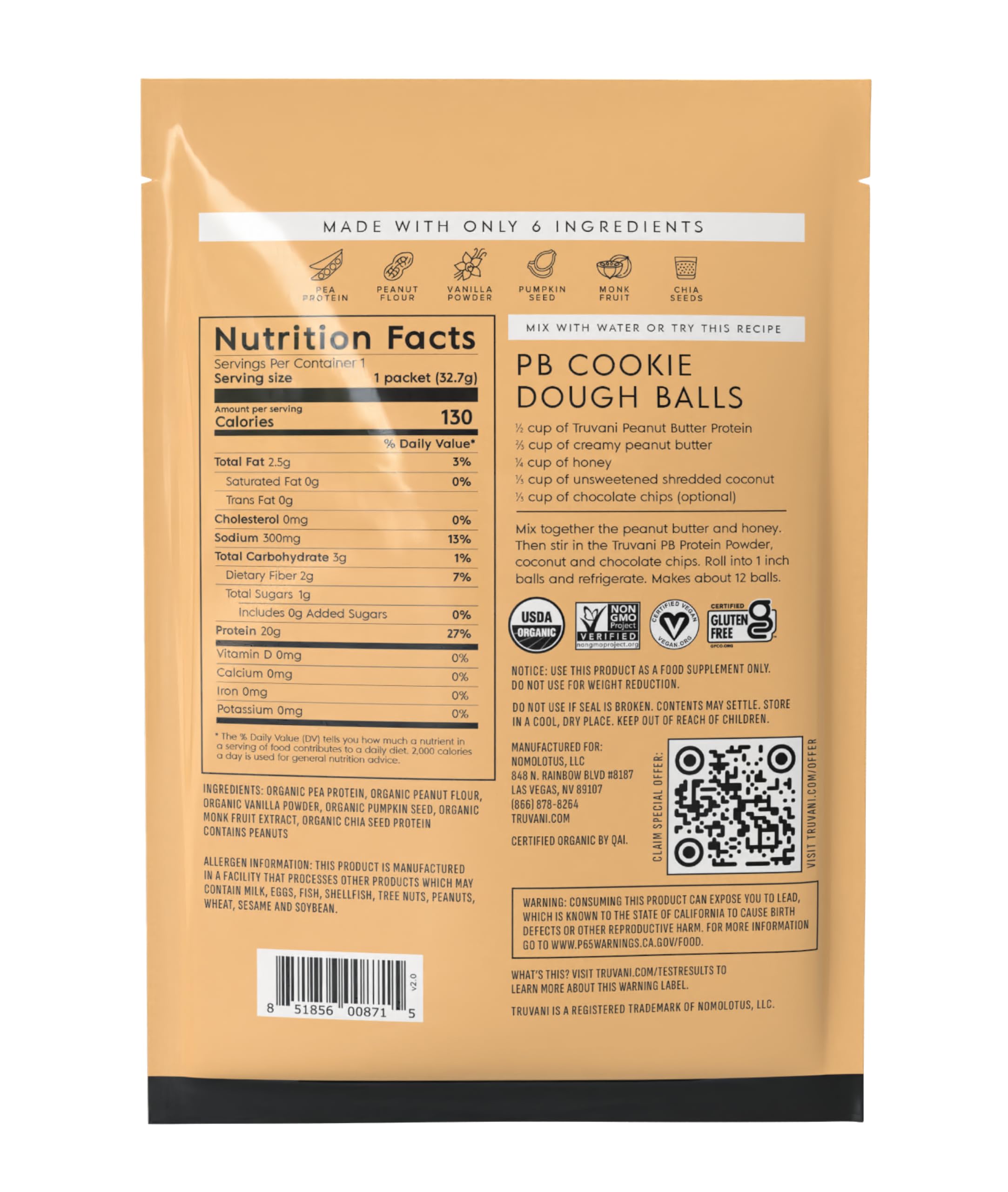 Truvani organic pea protein bag ready for smoothies and baking