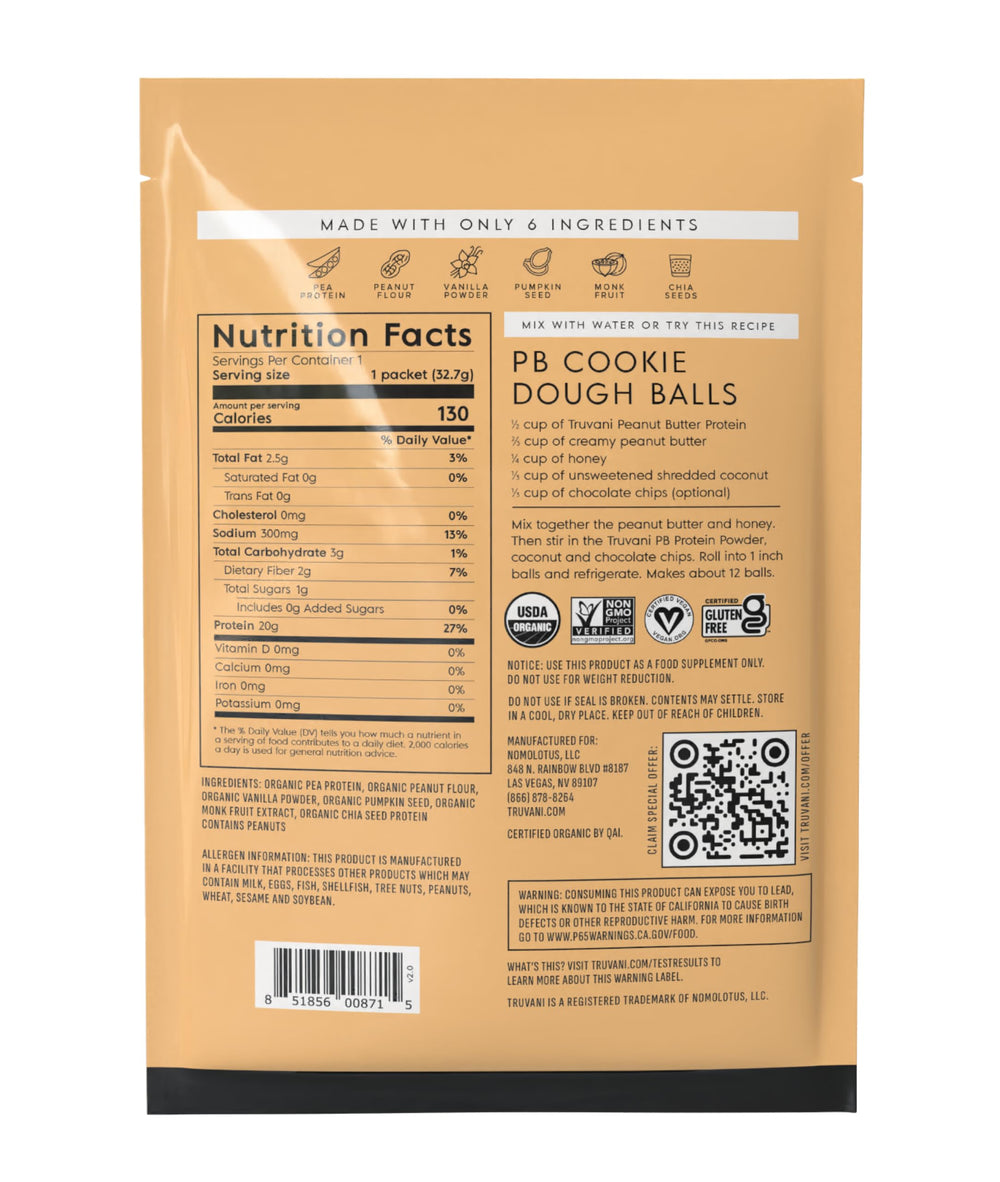 Truvani organic pea protein bag ready for smoothies and baking