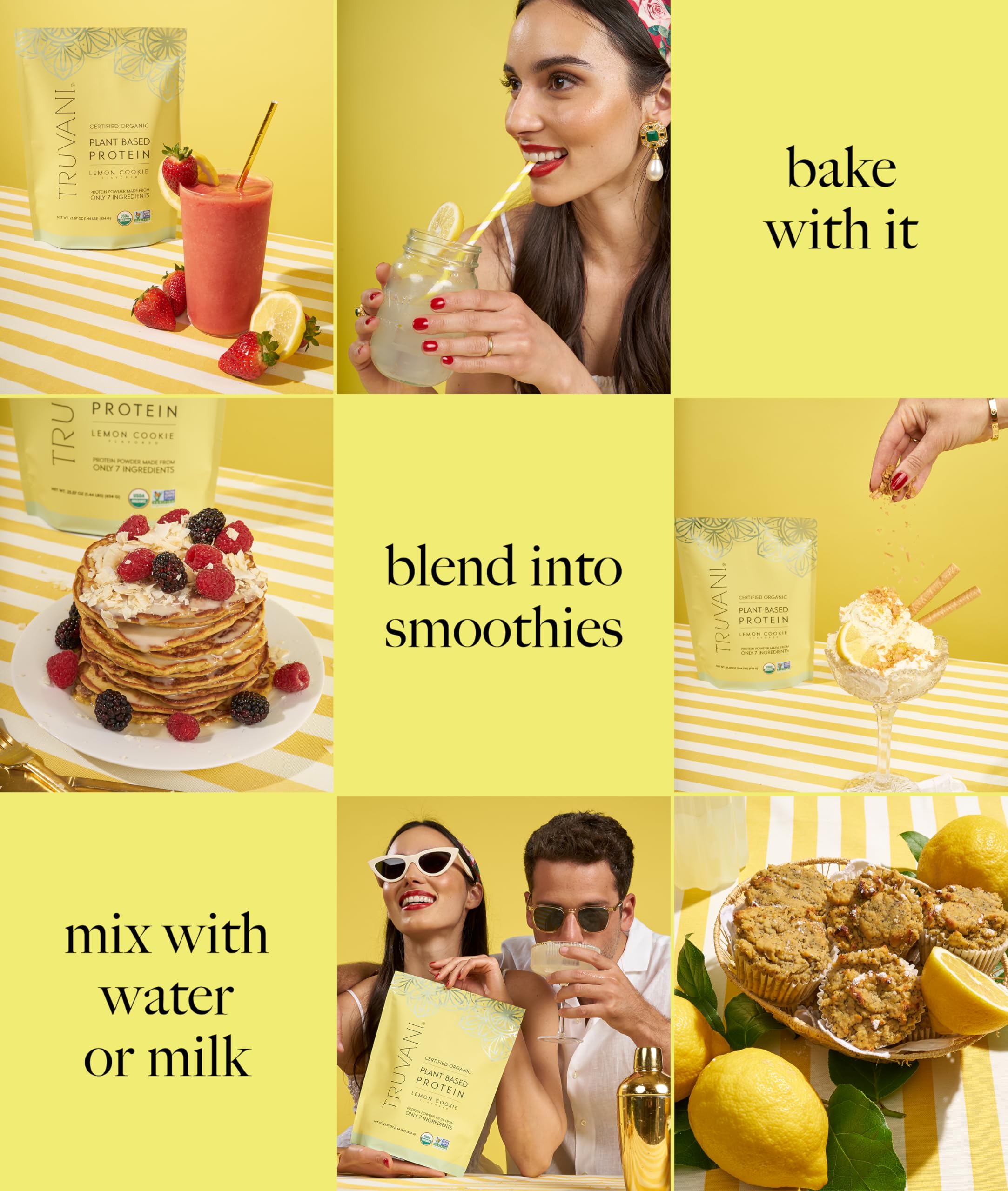 Truvani Organic pea protein ingredients label shows non-GMO, gluten-free sourcing