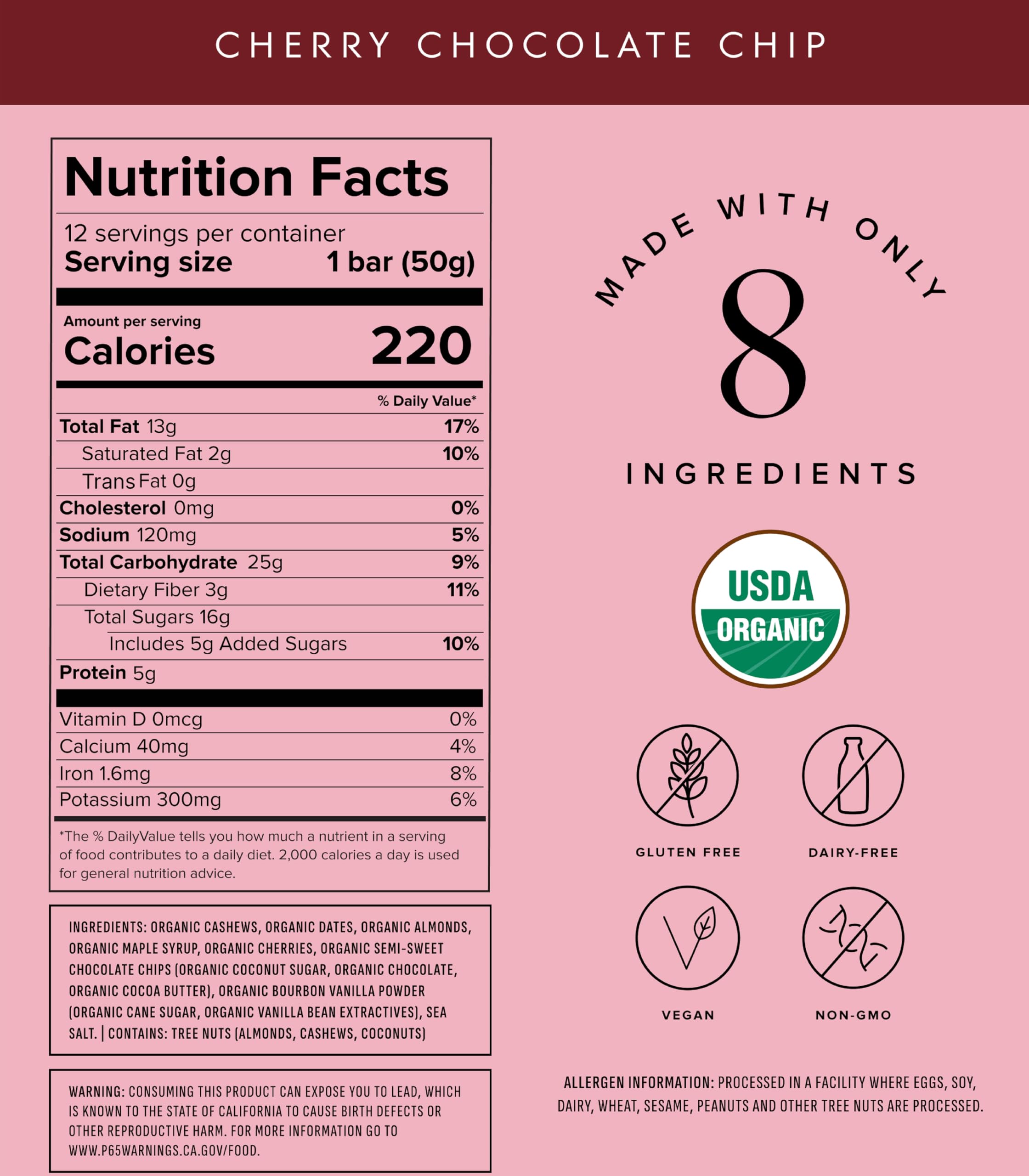 Truvani organic plant-based snack bars close-up of ingredients and flavors.