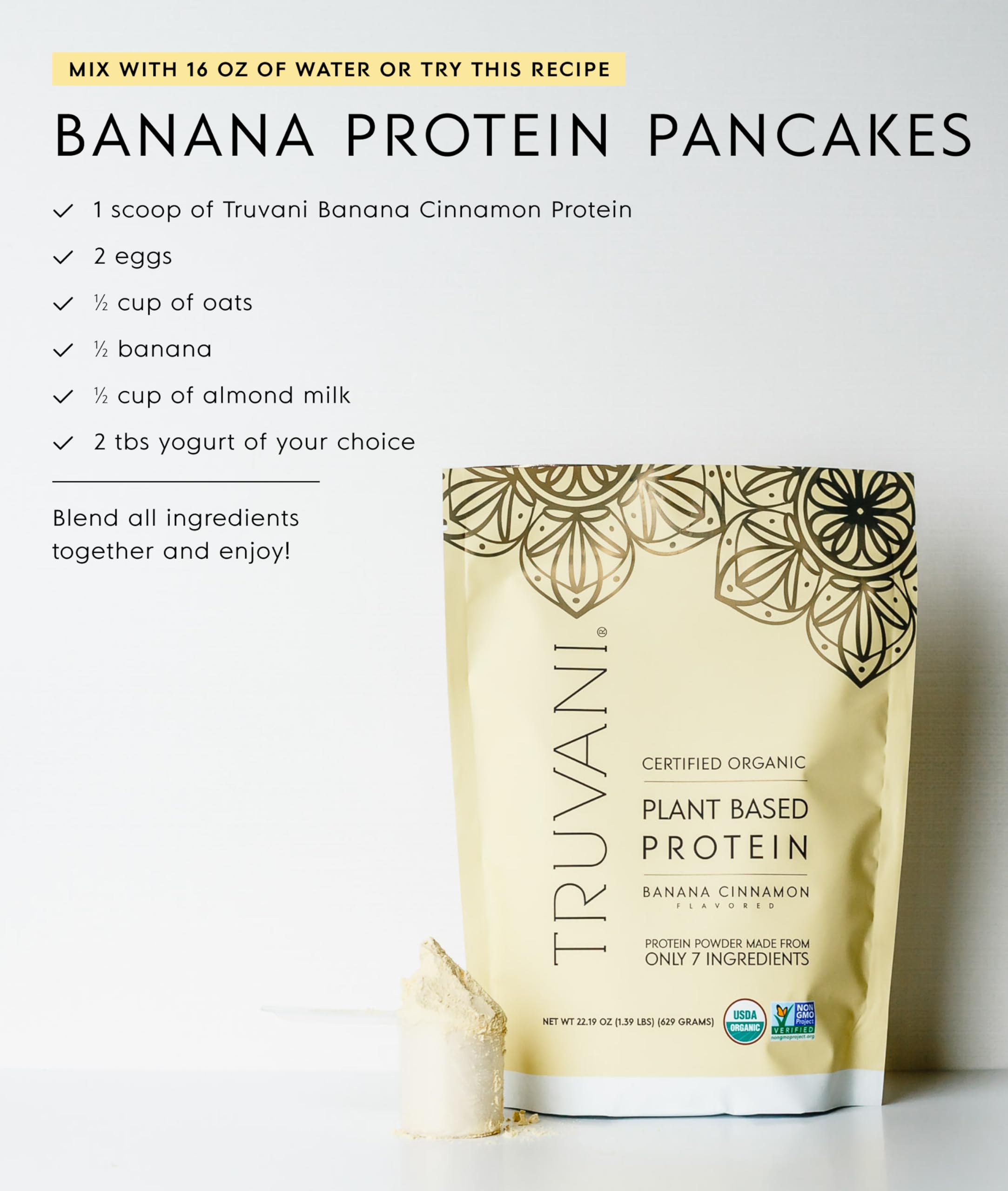 Gluten-free and keto-friendly Truvani protein powder packaging.